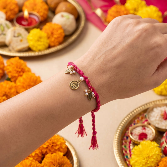 Pink Om Charm Designer Rakhi
