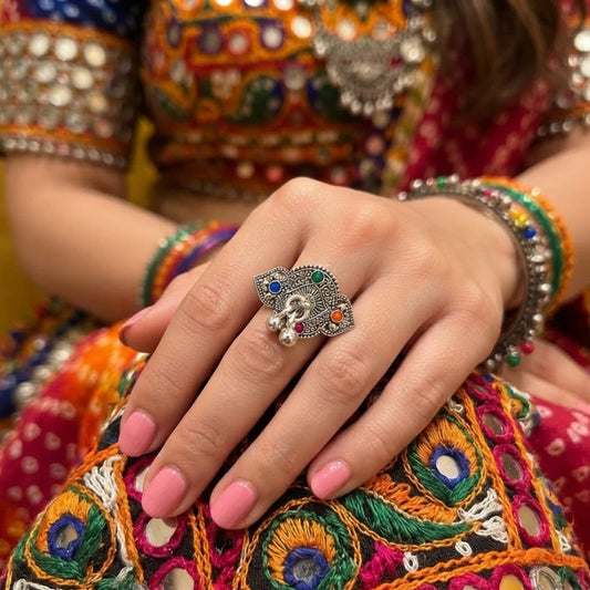 Rang Chandlo Oxidised Medallion Ring