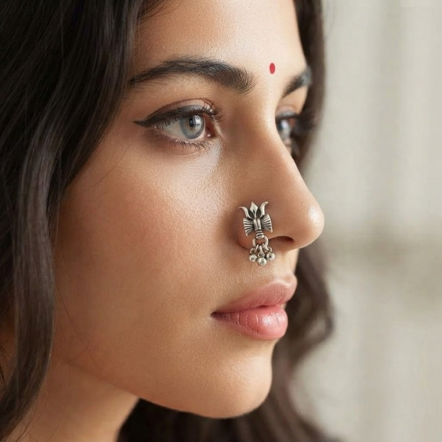 Trishul Damru Oxidised Nose Pin
