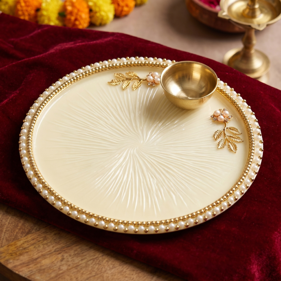 Ivory Swirl Resin Thali