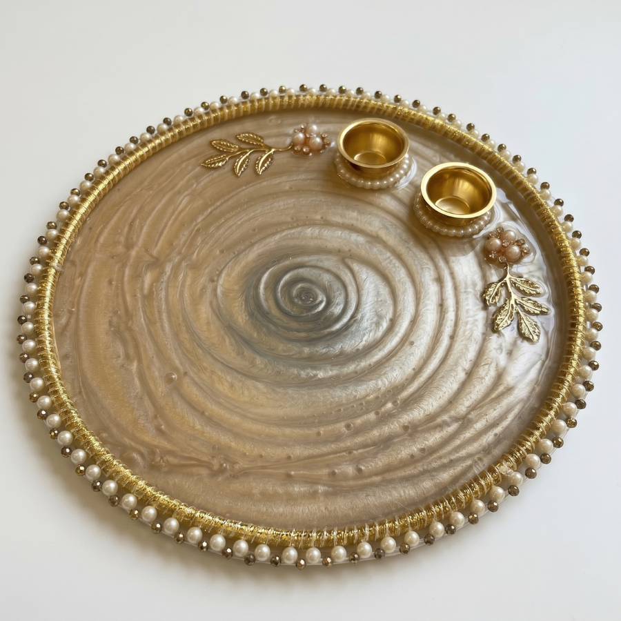 Champagne Swirl Resin Pooja Thali
