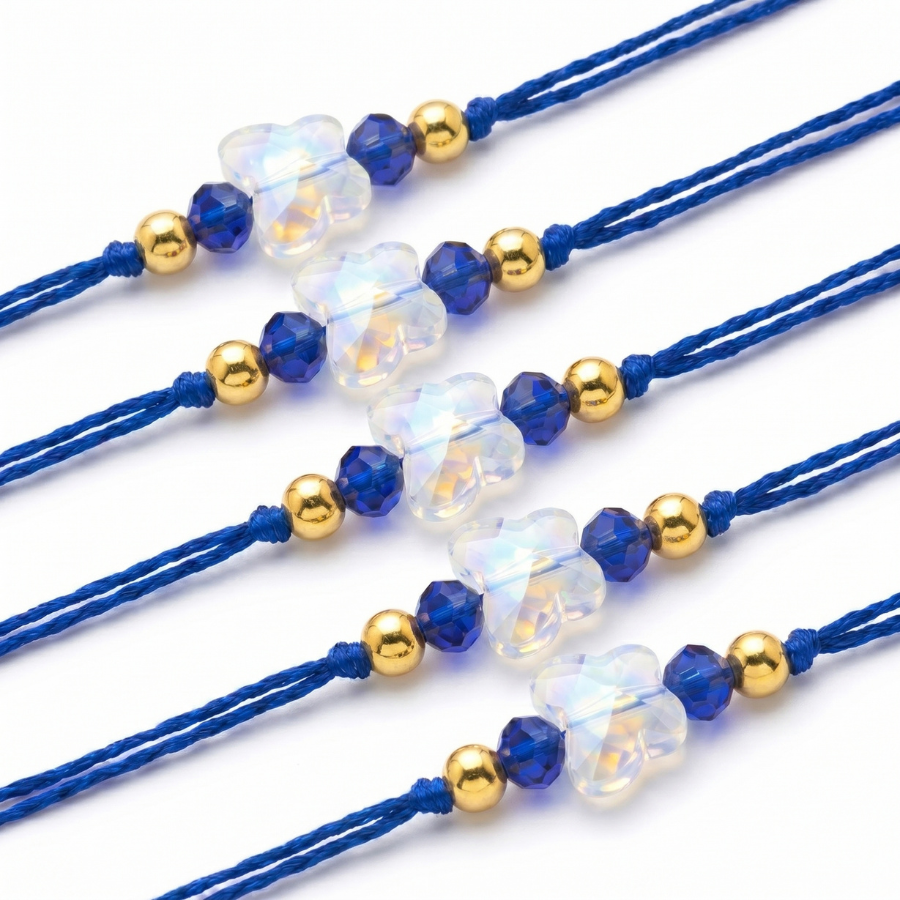 Blue Crystal Butterfly Rakhi Combo (Set of 5)