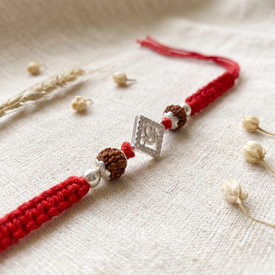 925 Silver Divine Om Rudraksha Rakhi
