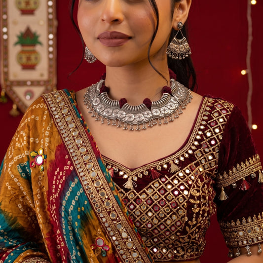Maroon Phool Toran Oxidised Choker Set