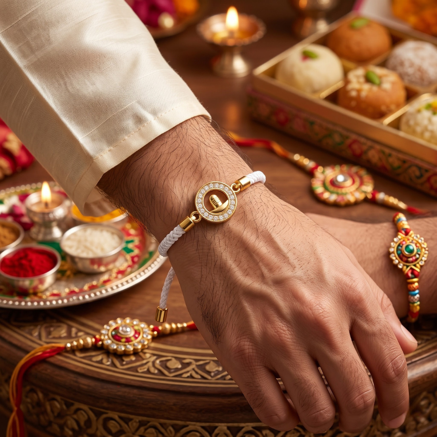 Premium Shivling Bracelet Rakhi (White)