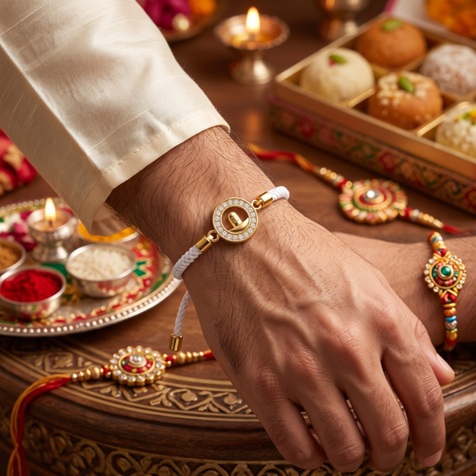 Premium Shivling Bracelet Rakhi (White)