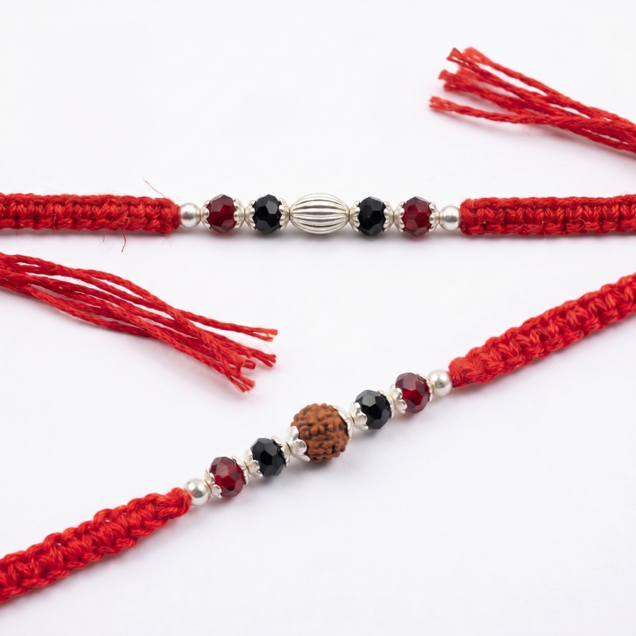 Crimson Crystal Rudraksha Rakhi Combo