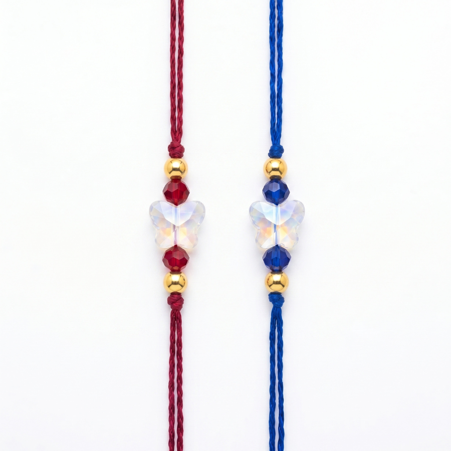 Red - Blue Blossom Rakhi Set of 2