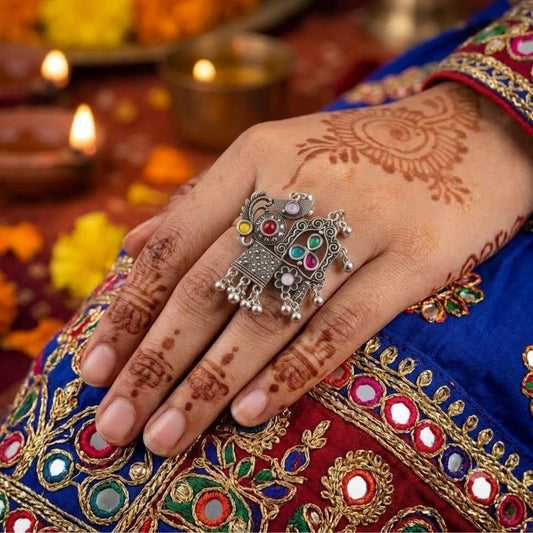 Navrang Jharokha Oxidised Statement Ring