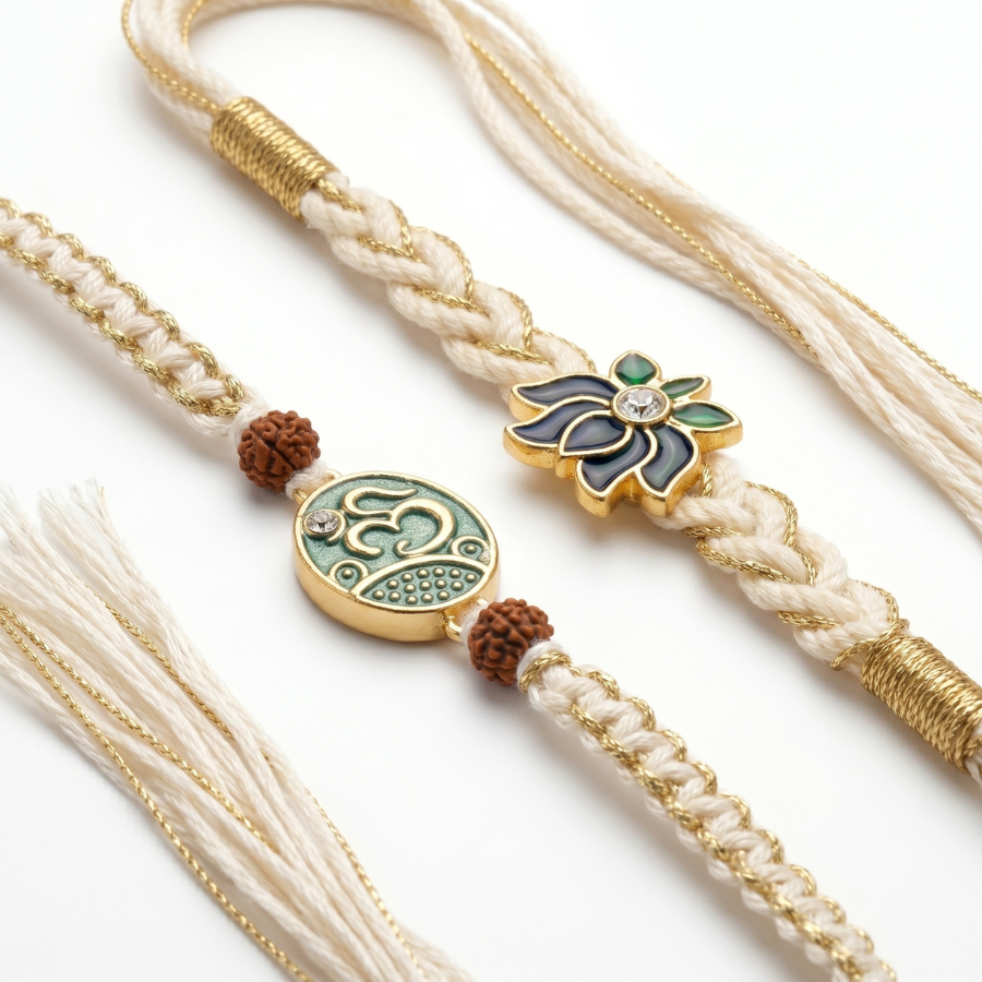 Divine Lotus & Om Rakhi Combo Set of 2