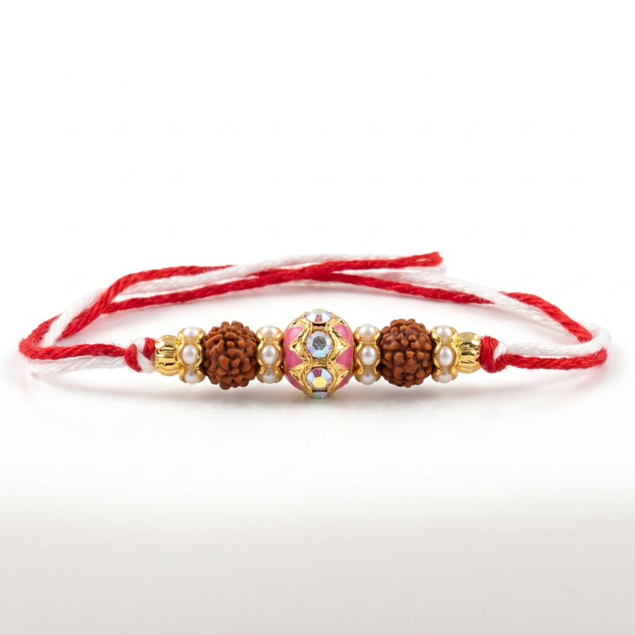 Rose Crystal Rudraksha Rakhi