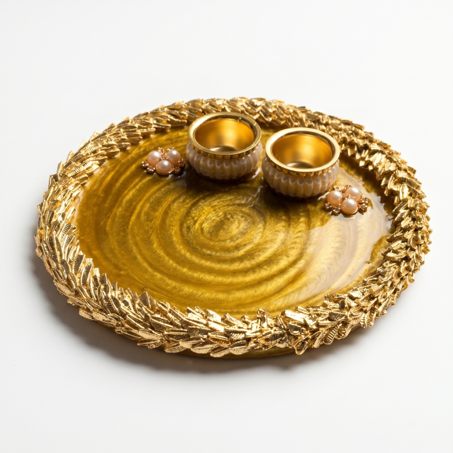 Imperial Gold Swirl Resin Pooja Thali