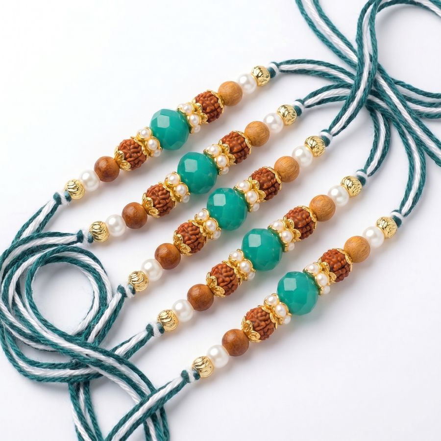 Emerald Rudraksha Rakhi Combo (Set of 5)