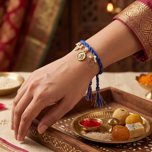 Blue Om Charm Designer Rakhi