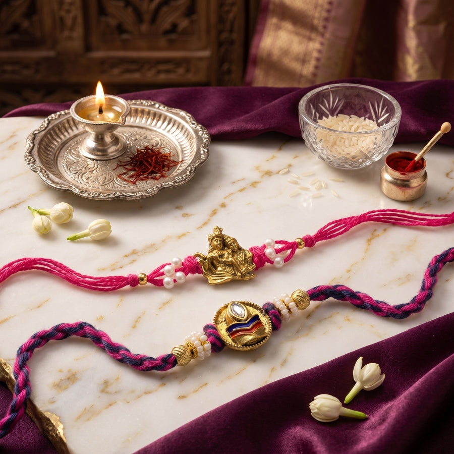 Radha Krishna & Divine Tilak Rakhi Set of 2