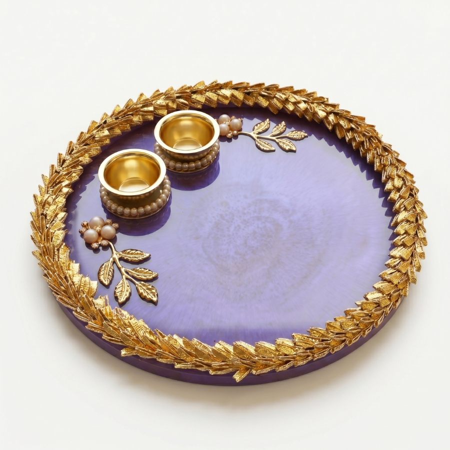 Royal Amethyst Leaf Resin Pooja Thali