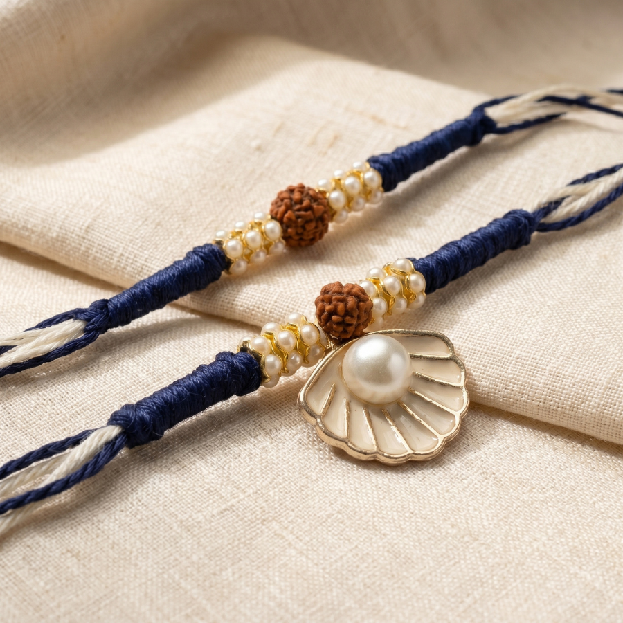 Pearl Rudraksha Rakhi Combo Set of 2
