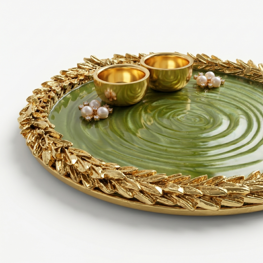 Olive Jade Swirl Resin Pooja Thali