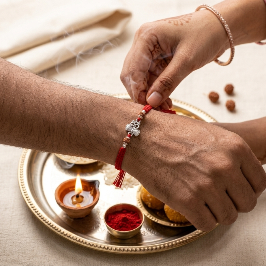 925 Silver Om Damru Rakhi