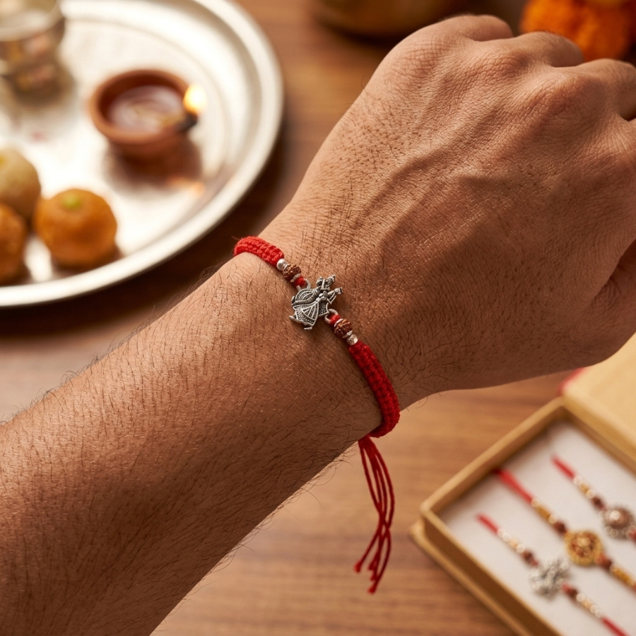 925 Silver Radha Krishna Rudraksha Rakhi