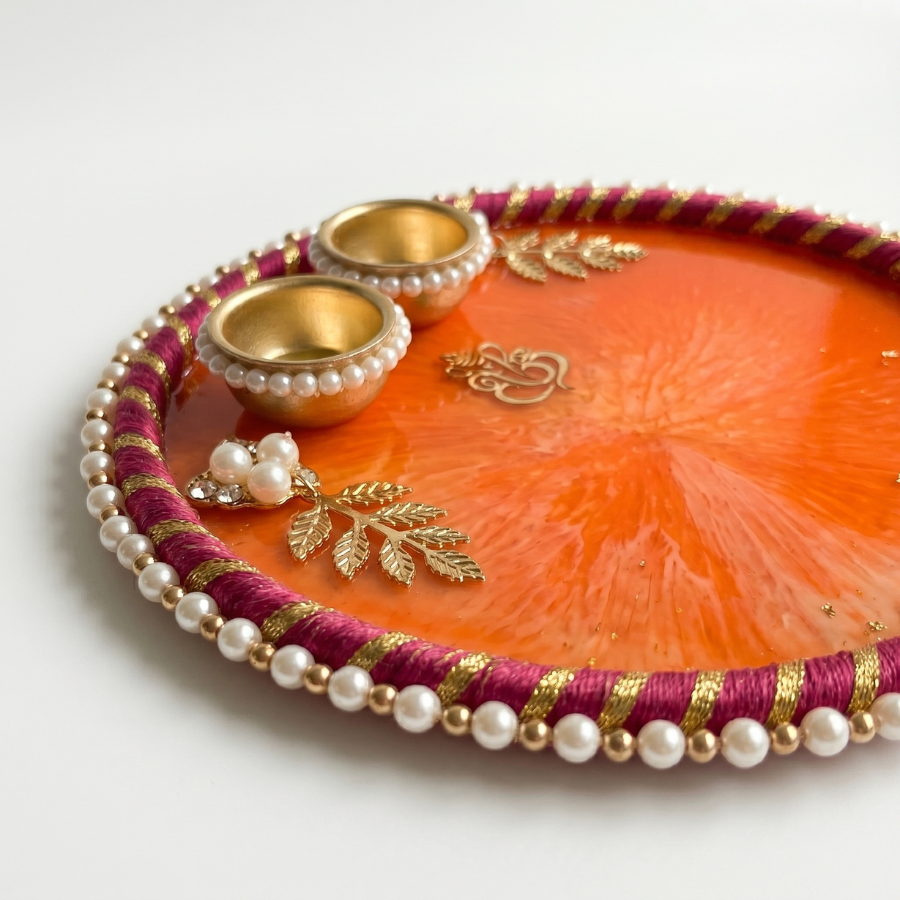 Sunset Coral Ganesha Resin Thali