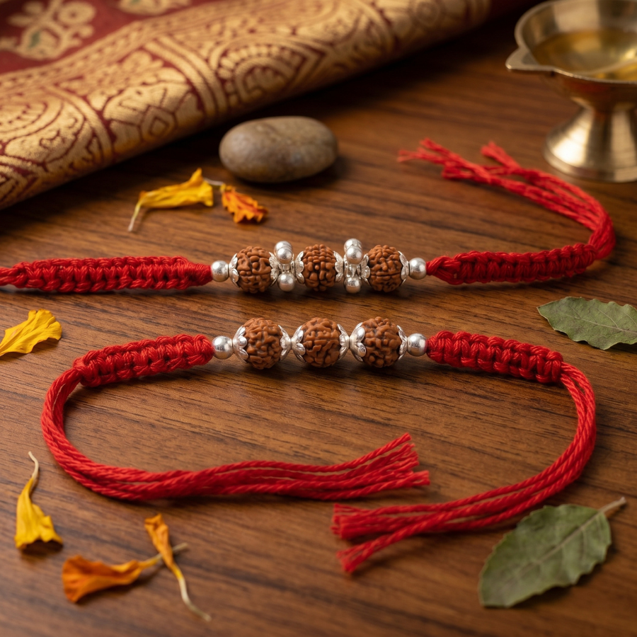 Triple Rudraksha Rakhi Combo Set of 2