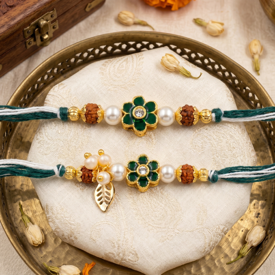 Emerald Blossom Rakhi Combo Set of 2