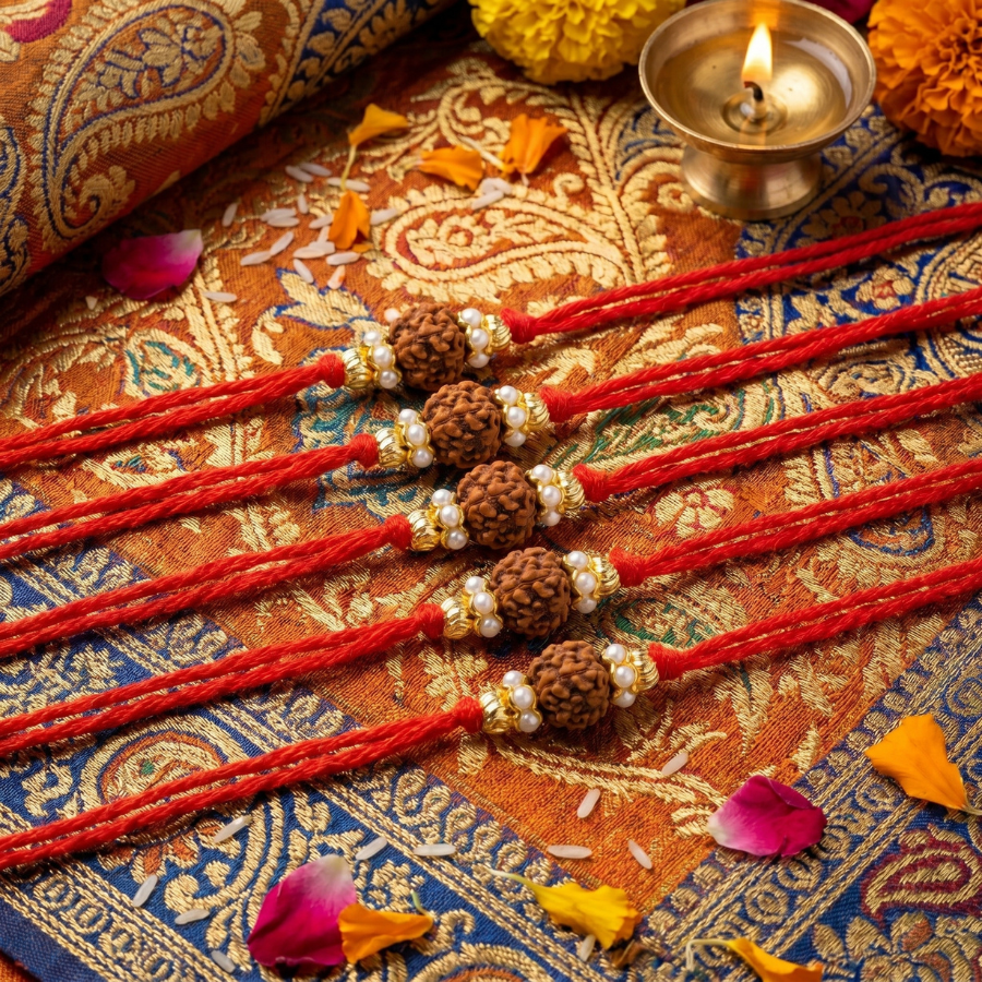 Pearl Rudraksha Rakhi Combo (Set of 5)