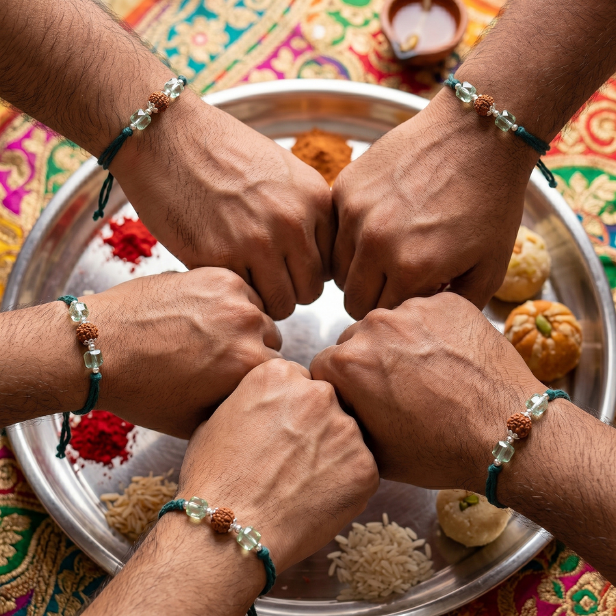 Mint Crystal Rudraksha Rakhi Combo (Set of 5)