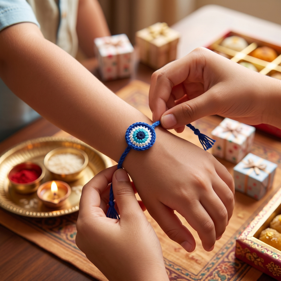 Crochet Evil Eye Kids Rakhi