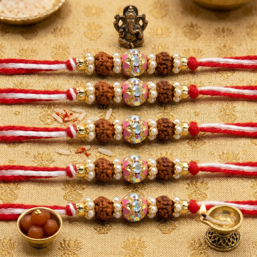 Crystal Rudraksha Rakhi Combo (Set of 5)