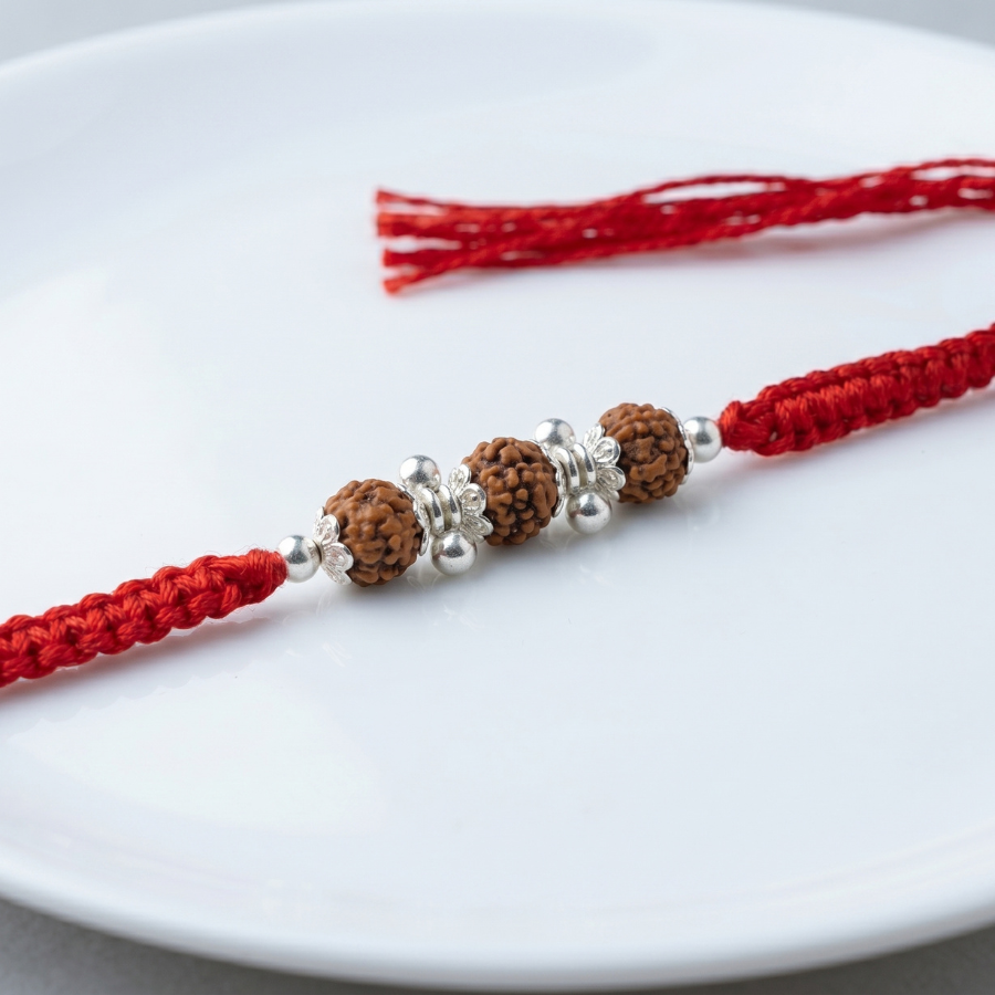 Triple Rudraksha Silver Bead Rakhi