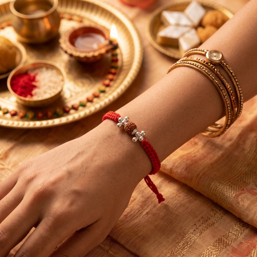 Silver Rudraksha Trinity Rakhi