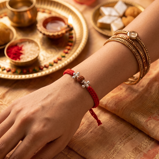 Silver Rudraksha Trinity Rakhi