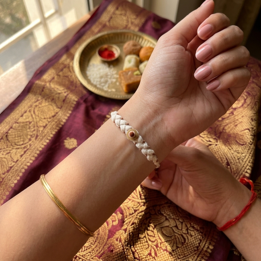 Rustic Wooden Bead Thread Rakhi
