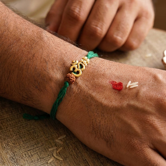 Om Rudraksha Pearl Rakhi Green