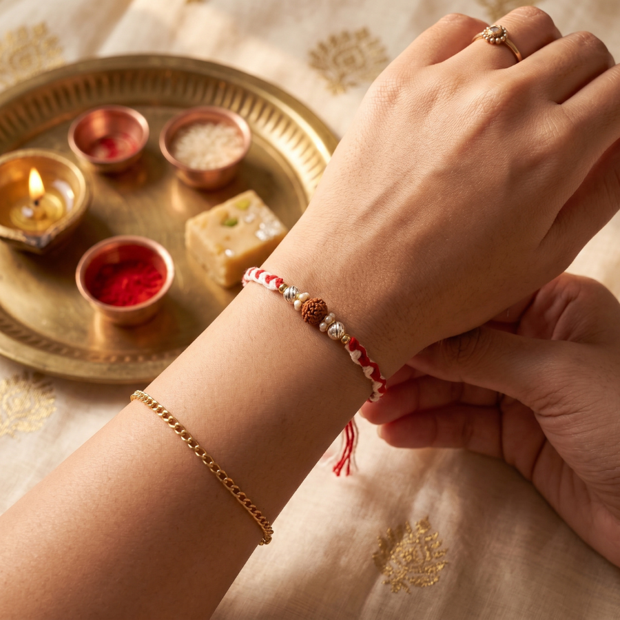 Crystal Rudraksha Twist Rakhi