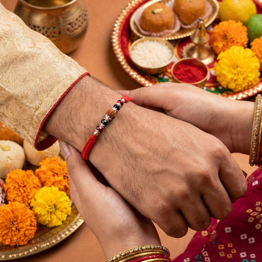 Crimson Crystal Rudraksha Rakhi