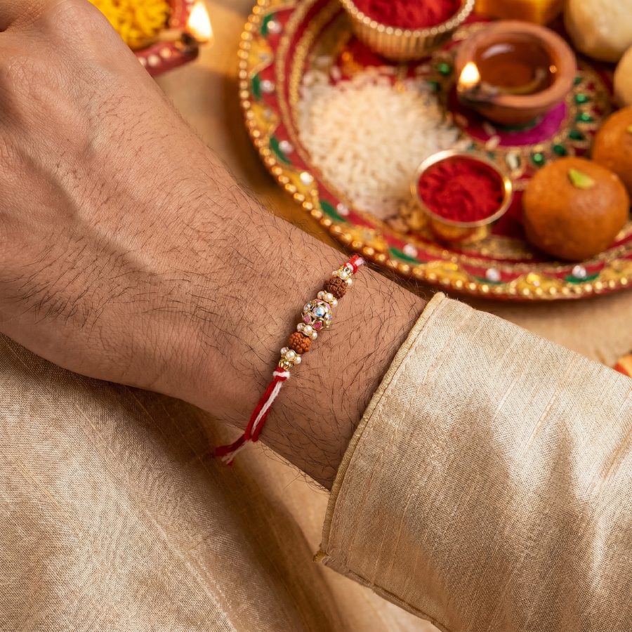 Rose Crystal Rudraksha Rakhi