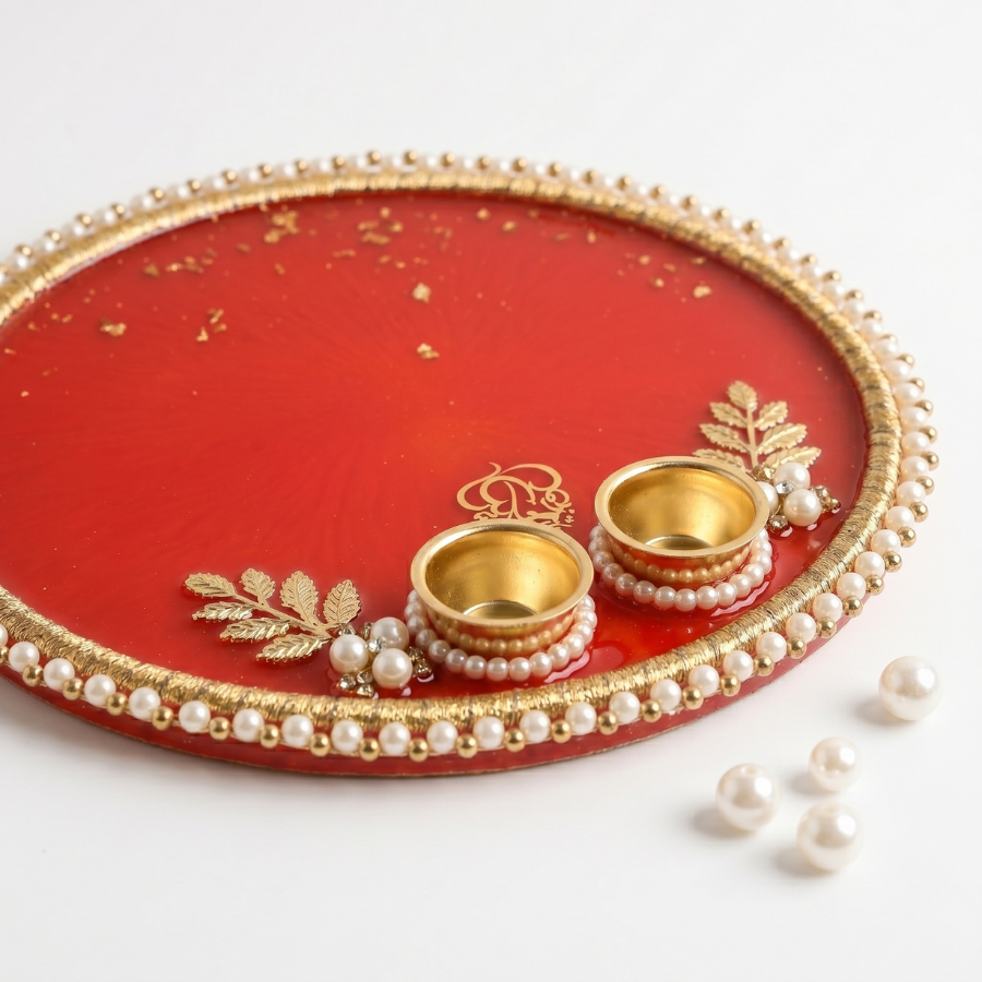 Crimson Pearl Ganesha Resin Thali