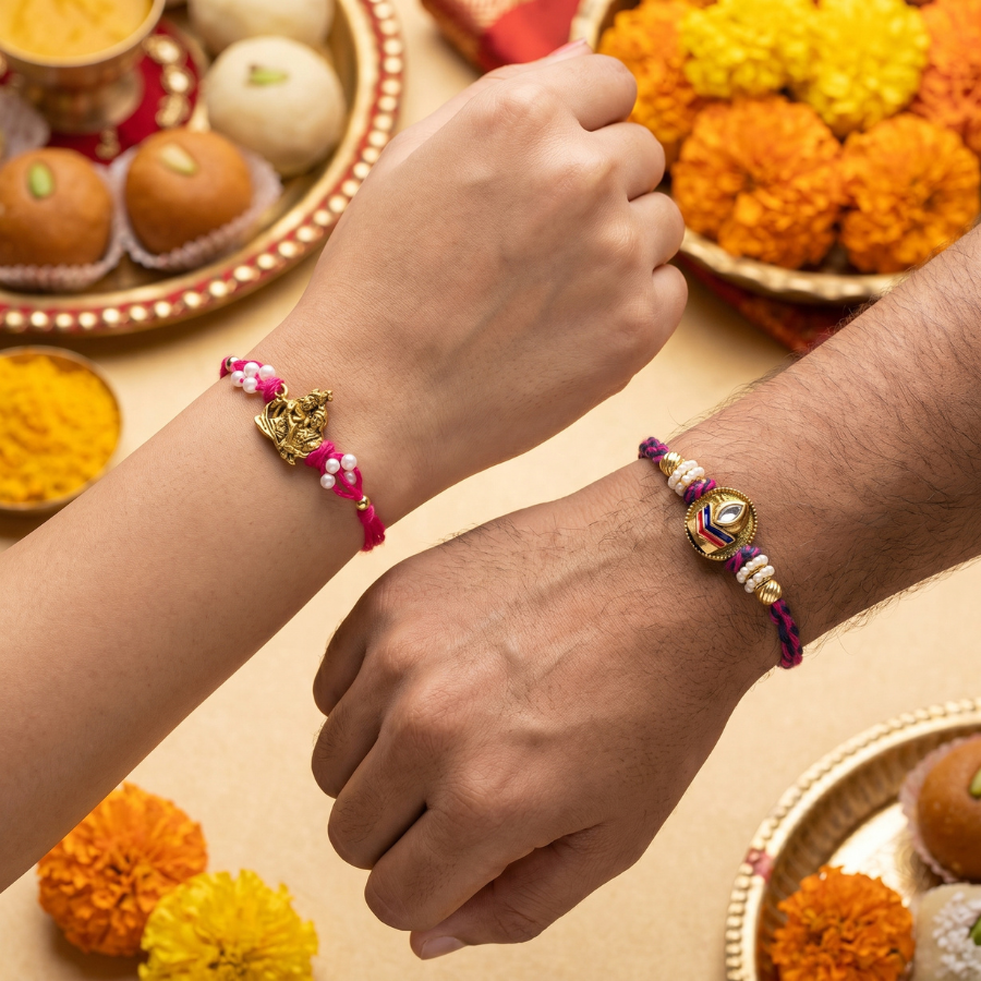 Radha Krishna & Divine Tilak Rakhi Set of 2