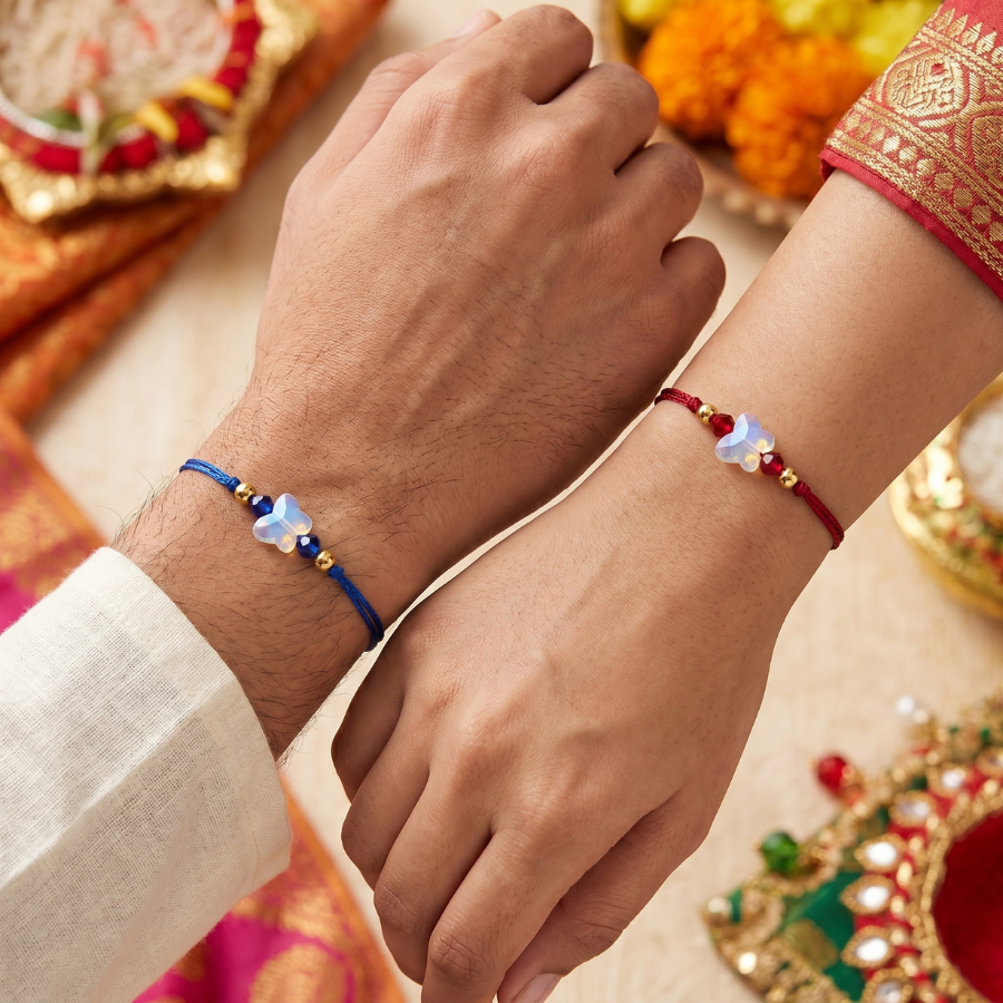 Red - Blue Blossom Rakhi Set of 2