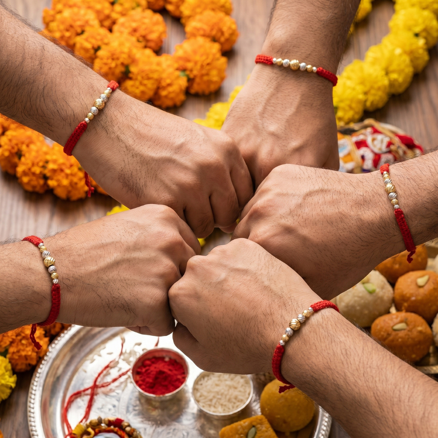 Golden Silver Bead Rakhi Combo (Set of 5)