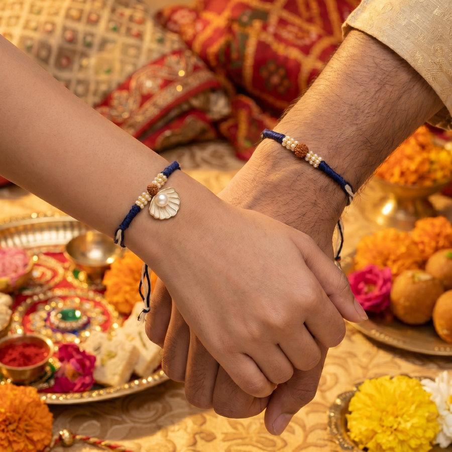 Pearl Rudraksha Rakhi Combo Set of 2