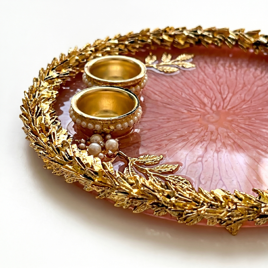 Rose Blush Leaf Resin Pooja Thali