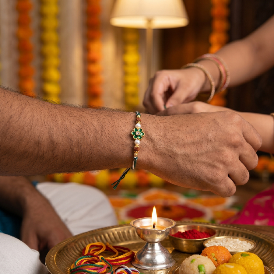 Emerald Blossom Rudraksha Rakhi