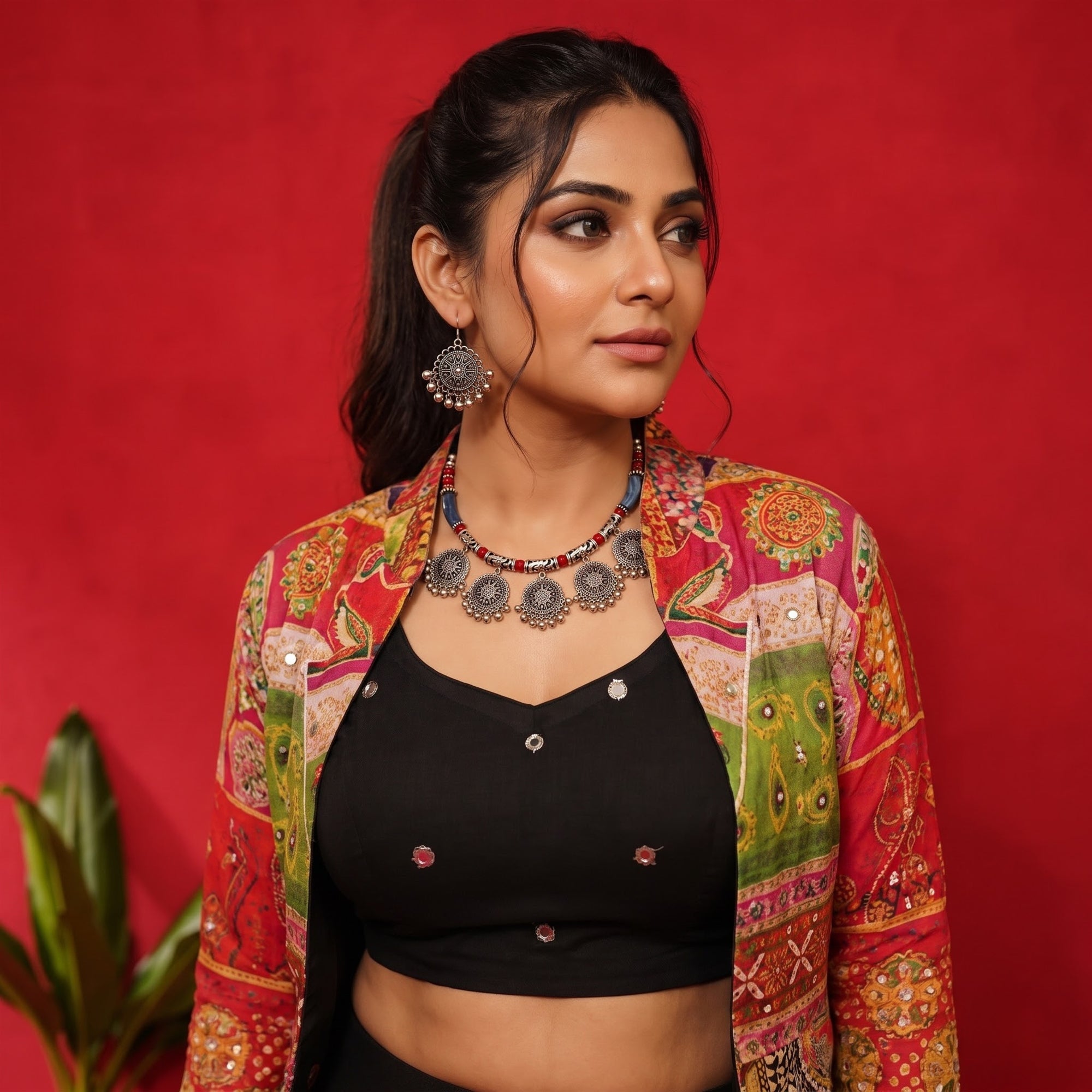 Phool Mala Blue Oxidised Necklace Set