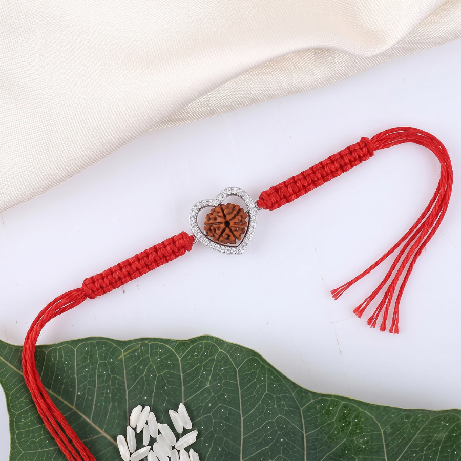 925 Silver Heart Rudraksha Rakhi