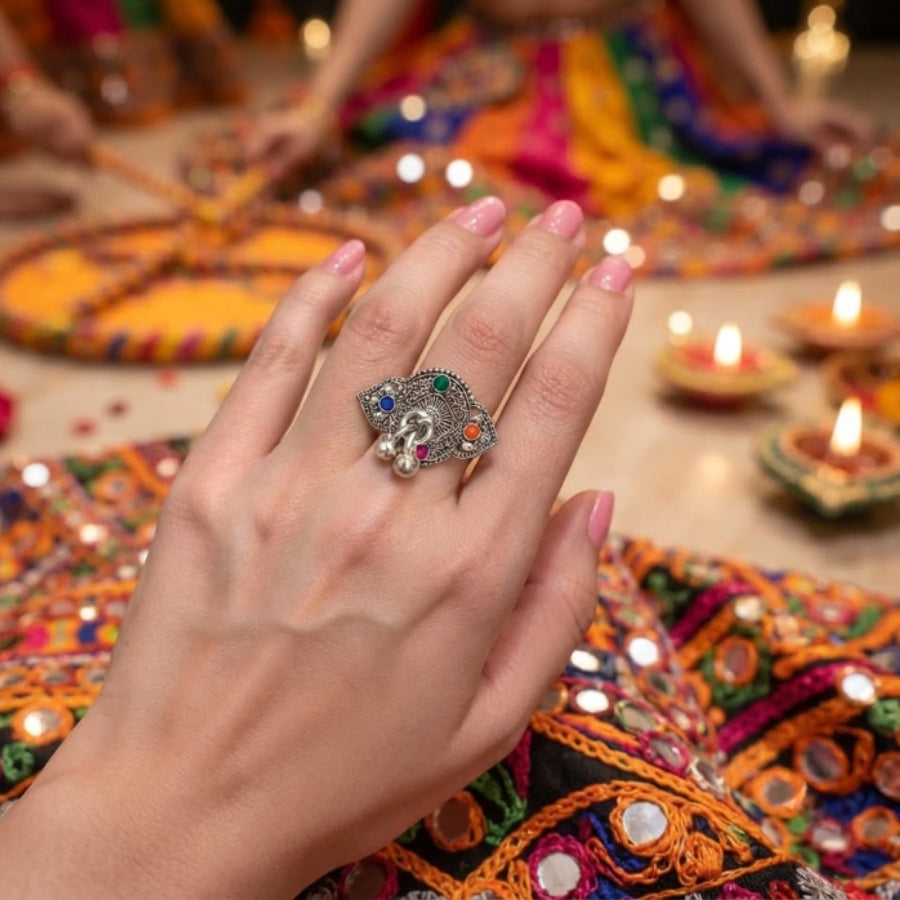 Rang Chandlo Oxidised Medallion Ring