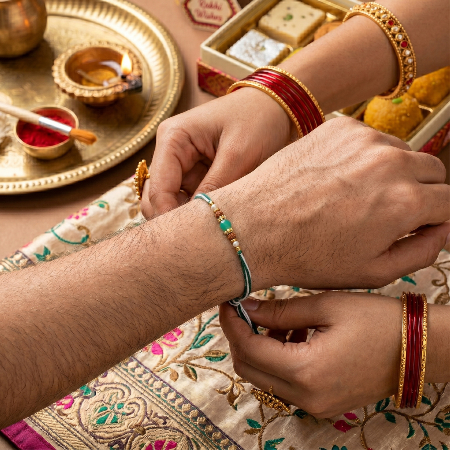 Emerald Aura Rudraksha Rakhi